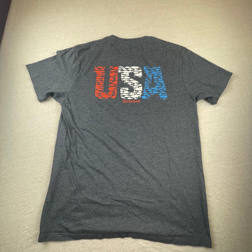 SIMMS Men's USA T-Shirt Shirt Fish Fishing Heather Gray Outdoor Active M